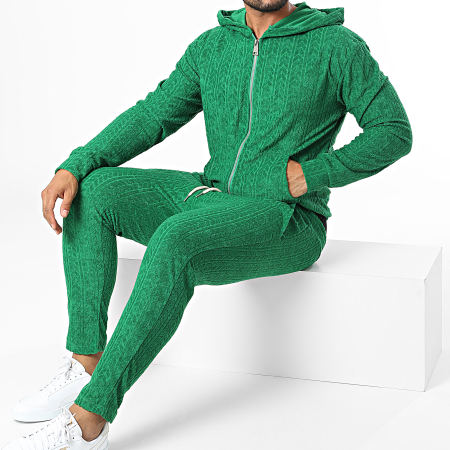 Uniplay - SH-42 Set di pantaloni da jogging e felpa con zip e cappuccio verde