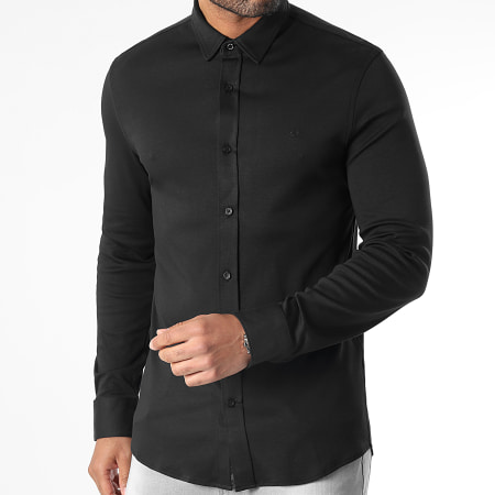 Calvin Klein - Camisa Manga Larga Algodón Liso Slim 0858 Negro