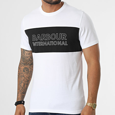 Barbour International - Tee Shirt Panel Logo MTS0643 Blanc Noir