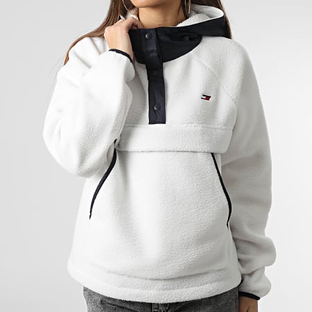 Tommy Sport - Veste Polaire Capuche Femme Relaxed Sherpa 1509 Blanc
