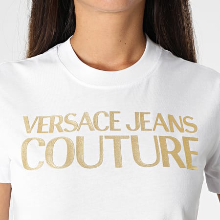 Versace Jeans Couture - Tee Shirt Femme 73HAHT01-CJ00T Blanc Doré