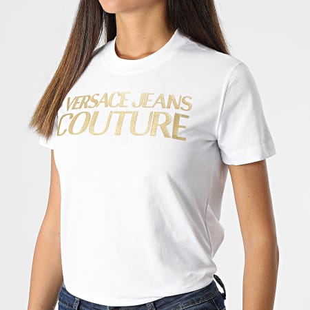 Versace Jeans Couture - Tee Shirt Femme 73HAHT01-CJ00T Blanc Doré
