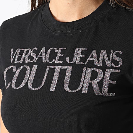 Versace Jeans Couture - Camiseta corta de mujer Glitter Logo 73HAHT05 Negro