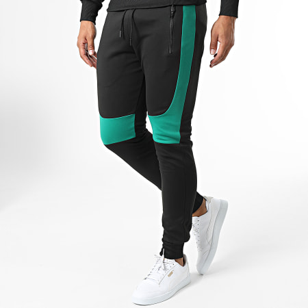 Zayne Paris  - E-317 Set di pantaloni da jogging e felpa con cappuccio e collo a zip Nero Verde