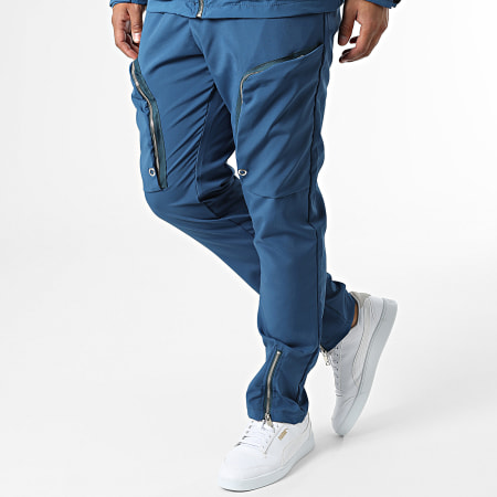 Ikao - LL602 Conjunto de chaqueta azul con cremallera y pantalón cargo
