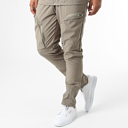 Ikao - LL602 Set giacca con zip e pantaloni da jogging con cappuccio verde kaki