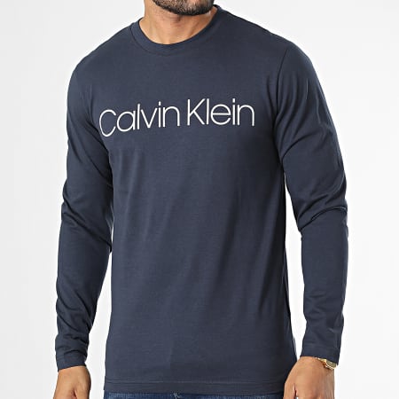 Calvin Klein - Tee Shirt Manches Longues Cotton Logo 0690 Bleu Marine