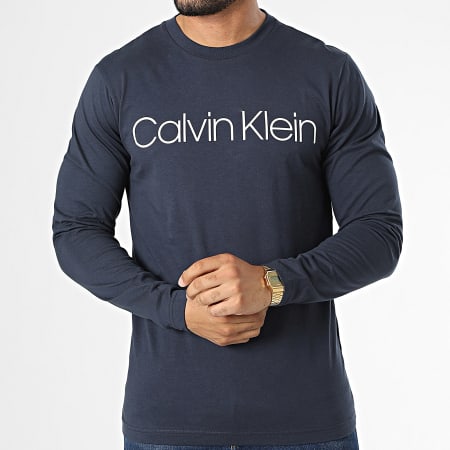 Calvin Klein - Tee Shirt Manches Longues Cotton Logo 0690 Bleu Marine