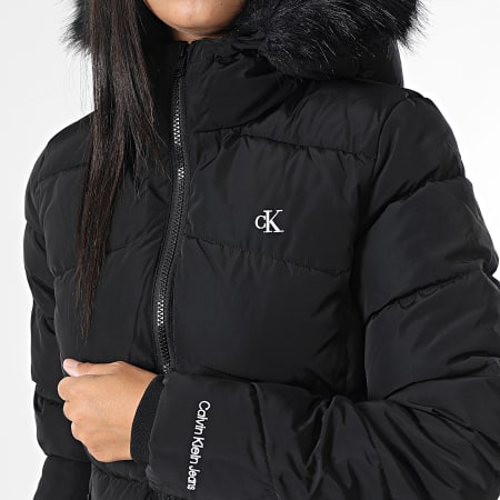 Calvin Klein - Abrigo con capucha de piel para mujer 9824 Negro