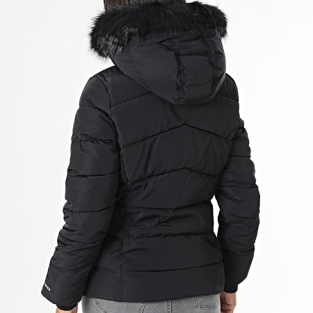 Calvin Klein - Abrigo con capucha de piel para mujer 9824 Negro