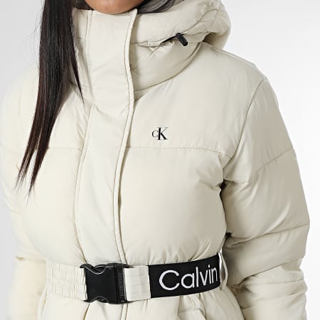 Calvin Klein - Abrigo largo con capucha para mujer 9829 Beige