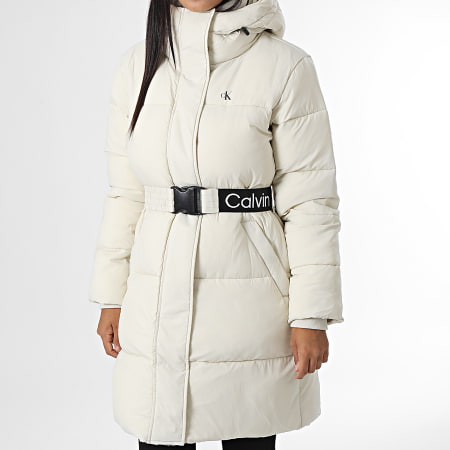 Calvin Klein - Cappotto lungo da donna con cappuccio 9829 Beige