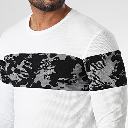T-shirt Manches Longues Kaporal Homme - Taille L - Blanc Gris Rayé - Occasion Très Bon état