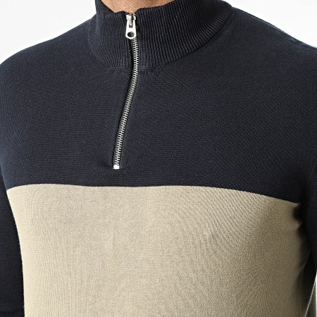 Only And Sons - Pull Col Zippé Alex Stripe Half Zip Bleu Marine Beige ...