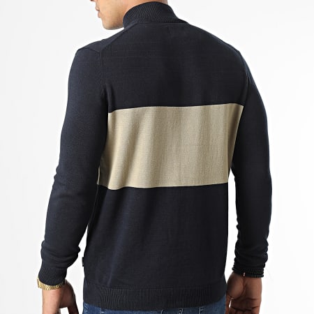 Only And Sons - Pull Col Zippé Alex Stripe Half Zip Bleu Marine Beige ...