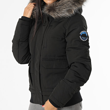 Superdry - Chaqueta bomber con capucha de piel para mujer Everest Negro