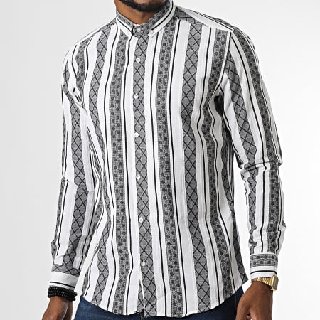 Mackten - ML603 Camisa de rayas de manga larga Negro Blanco