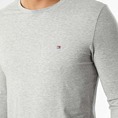 Tommy Hilfiger - Tee Shirt Manches Longues Stretch Fit Slim 0804 Gris Chiné
