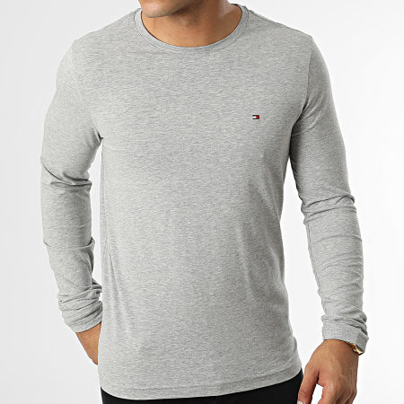 Tommy Hilfiger - Tee Shirt Manches Longues Stretch Fit Slim 0804 Gris Chiné