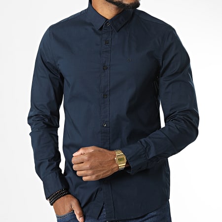 Calvin Klein - Camisa de manga larga de popelina elástica 0856 Azul marino