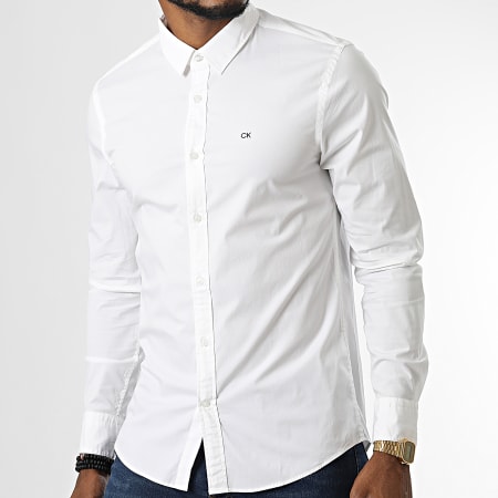 Calvin Klein - Camisa de popelina elástica de manga larga 0856 Blanca