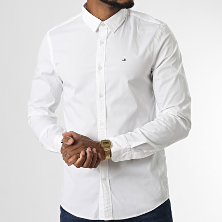Calvin Klein - Camicia in popeline a maniche lunghe elasticizzata 0856 Bianco