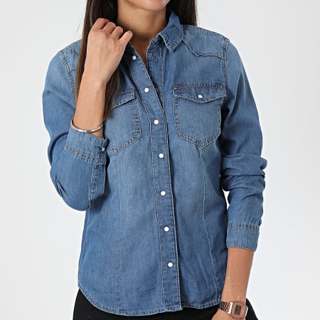 Only - Camicia di jeans a maniche lunghe blu denim da donna