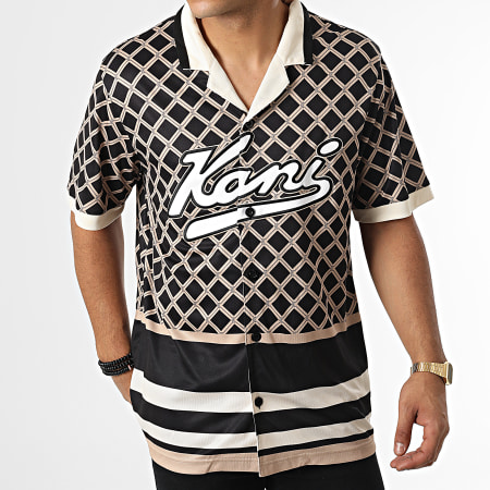 Karl Kani - Chemise Manches Courtes Varsity Logo AOP Baseball 6033425 Noir Beige