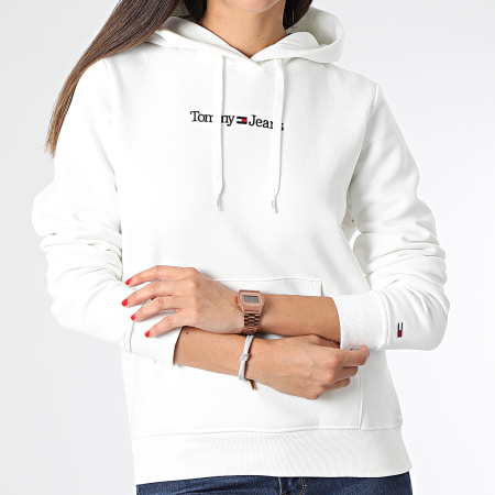 Tommy Jeans - Sudadera de mujer con capucha Regular Serif Linear 4362 Blanco