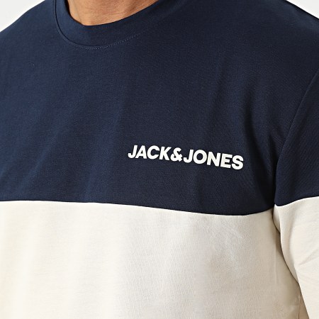 Jack And Jones - Ensemble Tee Shirt Et Short Jogging Color Block Beige Bleu Marine