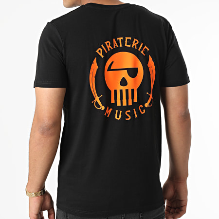 Piraterie Music - Tee Shirt Logo Chest And Back Noir Orange