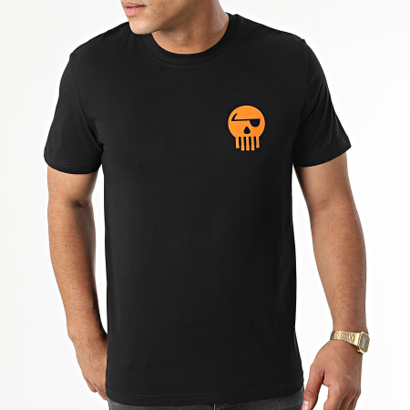 Piraterie Music - Tee Shirt Logo Chest And Back Noir Orange
