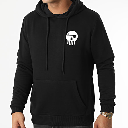 Piraterie Music - Sweat Capuche Logo Chest And Back Noir Blanc