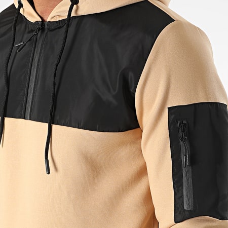 Zayne Paris  - E-311 Set di giacca e pantaloni da jogging beige con collo a zip e cappuccio