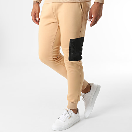 Zayne Paris  - E-311 Set di giacca e pantaloni da jogging beige con collo a zip e cappuccio