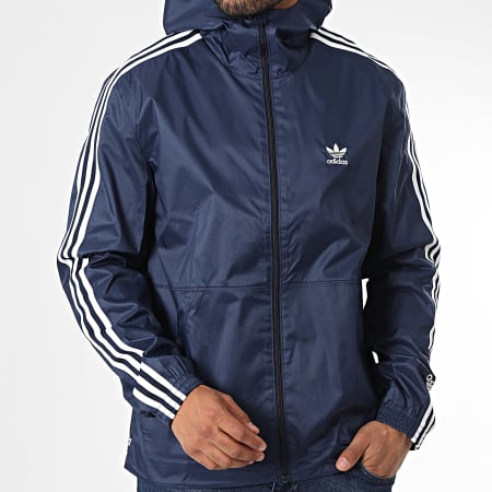 Adidas Originals - Veste Zippée Capuche A Bandes Lock Up HL2195 Bleu Marine
