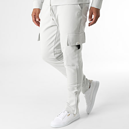Ikao - LL717 Set giacca con zip e pantaloni da jogging grigio chiaro