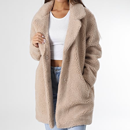 Only - Cappotto donna Aurelia in pile sherpa beige