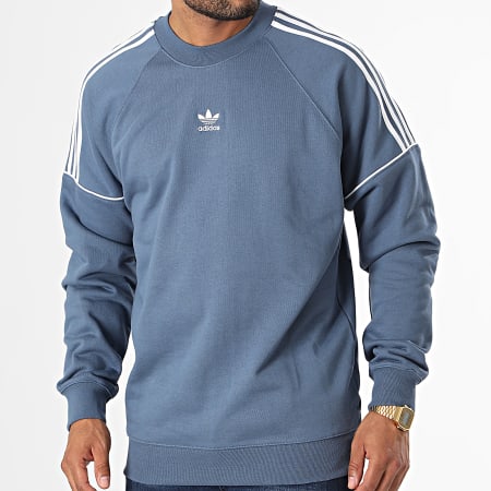 Adidas Originals - Essential HK7345 Sudadera azul claro de cuello redondo con rayas