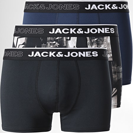 Jack And Jones - Set di 3 boxer Jay neri e blu