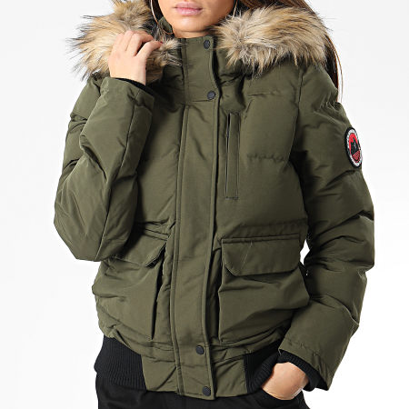 Superdry - Everest Giacca Bomber da donna con cappuccio in pelliccia Verde Khaki