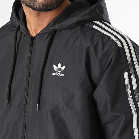 Adidas Originals - HK5139 Giacca con cappuccio e zip a righe mimetiche nero