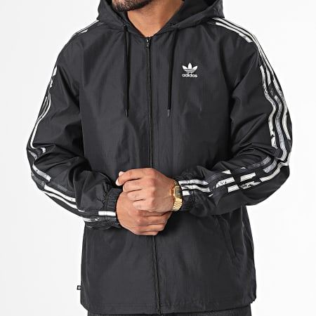 Adidas Originals - HK5139 Chaqueta con cremallera y capucha Camo Stripe Negro