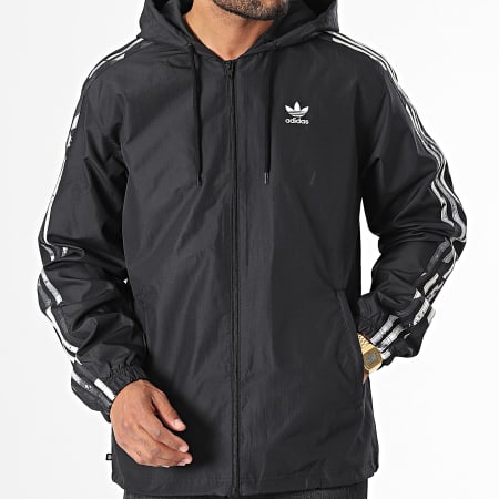 Adidas Originals - HK5139 Chaqueta con cremallera y capucha Camo Stripe Negro