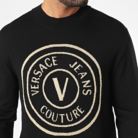 Versace Jeans Couture - Maglione con emblema rotondo in lurex 73GAFM03 Nero Oro