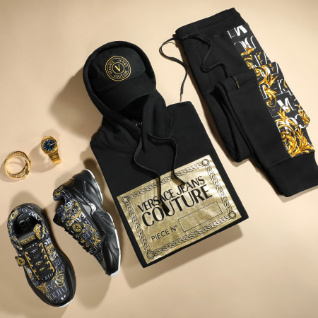 Versace Jeans Couture - Sudadera con capucha Text Foil 73GAI3Z0 Negro Oro