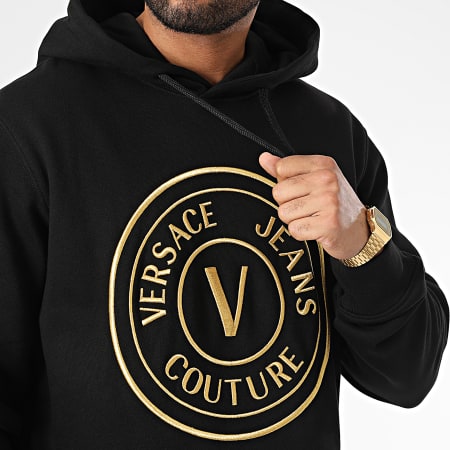 Versace Jeans Couture - Vemblem Sudadera con Capucha Bordada 73GAIT05 Negro Oro