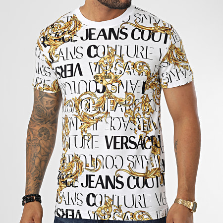 Versace Jeans Couture - Tee Shirt Print Logo Baroque 73GAH6S0 Blanc Renaissance