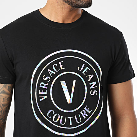 Versace Jeans Couture - Tee Shirt Vemblem Iridescent 73GAHG07 Noir Argenté