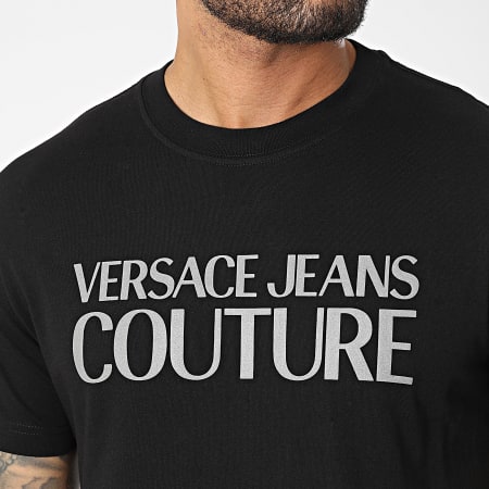 Versace Jeans Couture - Tee Shirt Logo Thick Foil 73GAHT01 Noir Réfléchissant